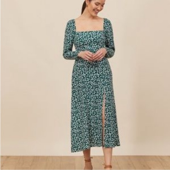 Park & Fifth 100% Rayon Green Floral Long Sleeve Slit Leg Dress - XS - Picture 5 of 8